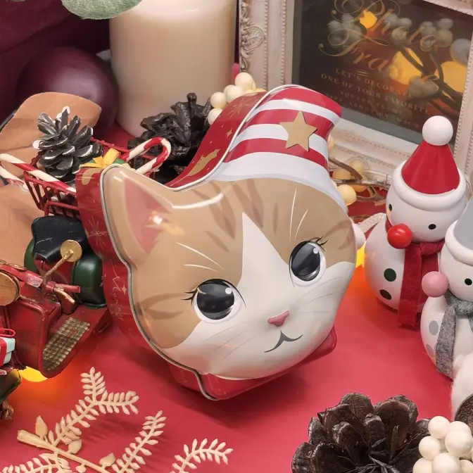 クリスマス ネコ フェイス缶